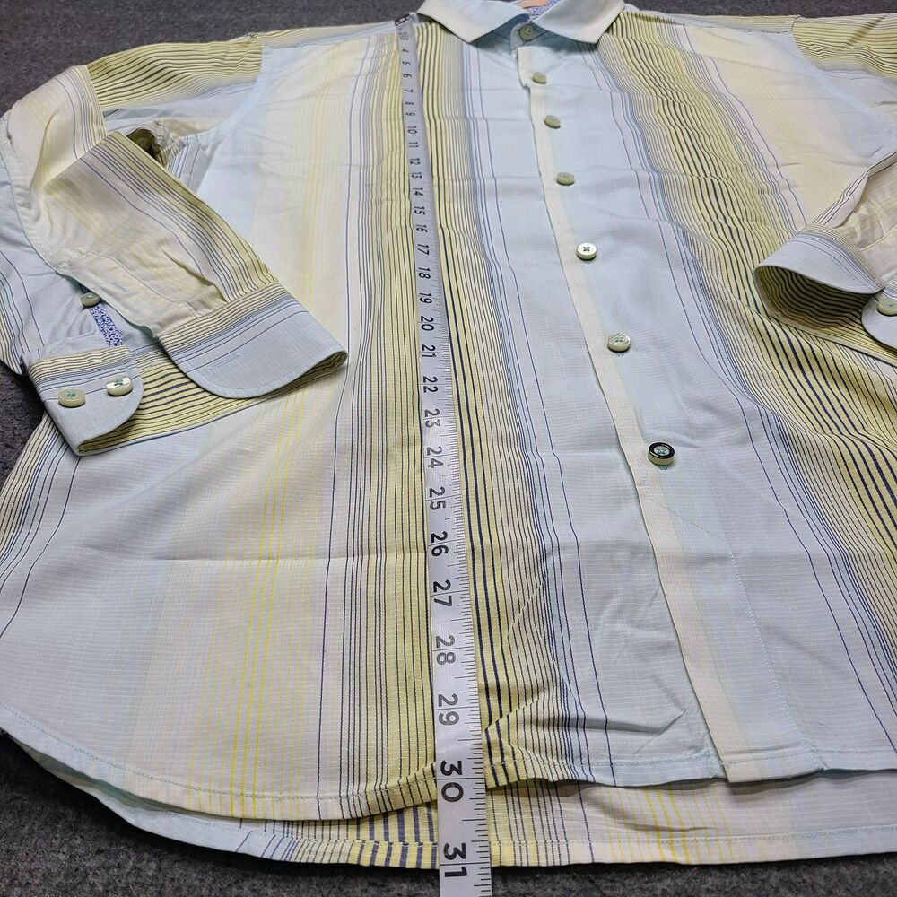 Tommy Bahama Shirt Mens Large Blue‎ Yellow Striped Button Up 100% Cotton Casual - Picture 2 of 9